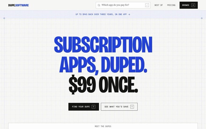 The dupe.software home page